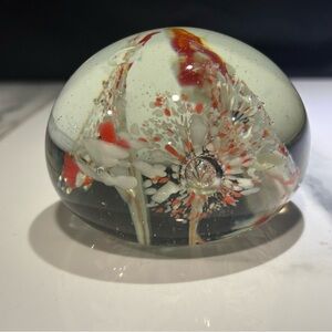 2/$20  Elegant Glass Art Paperweight with Red and White Swirls
